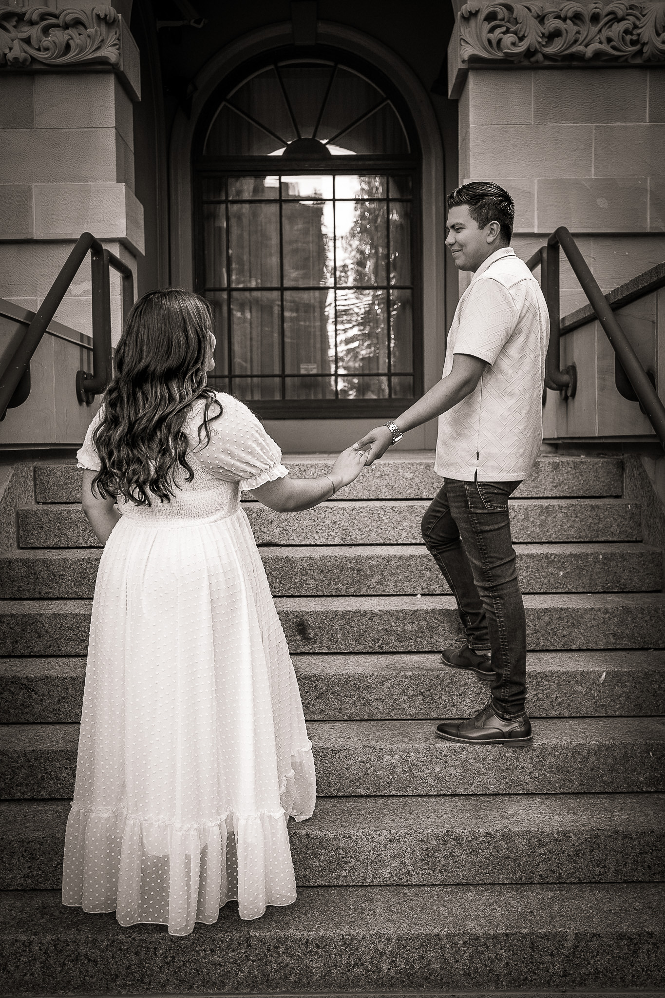 Pre-wedding session — couple laughing